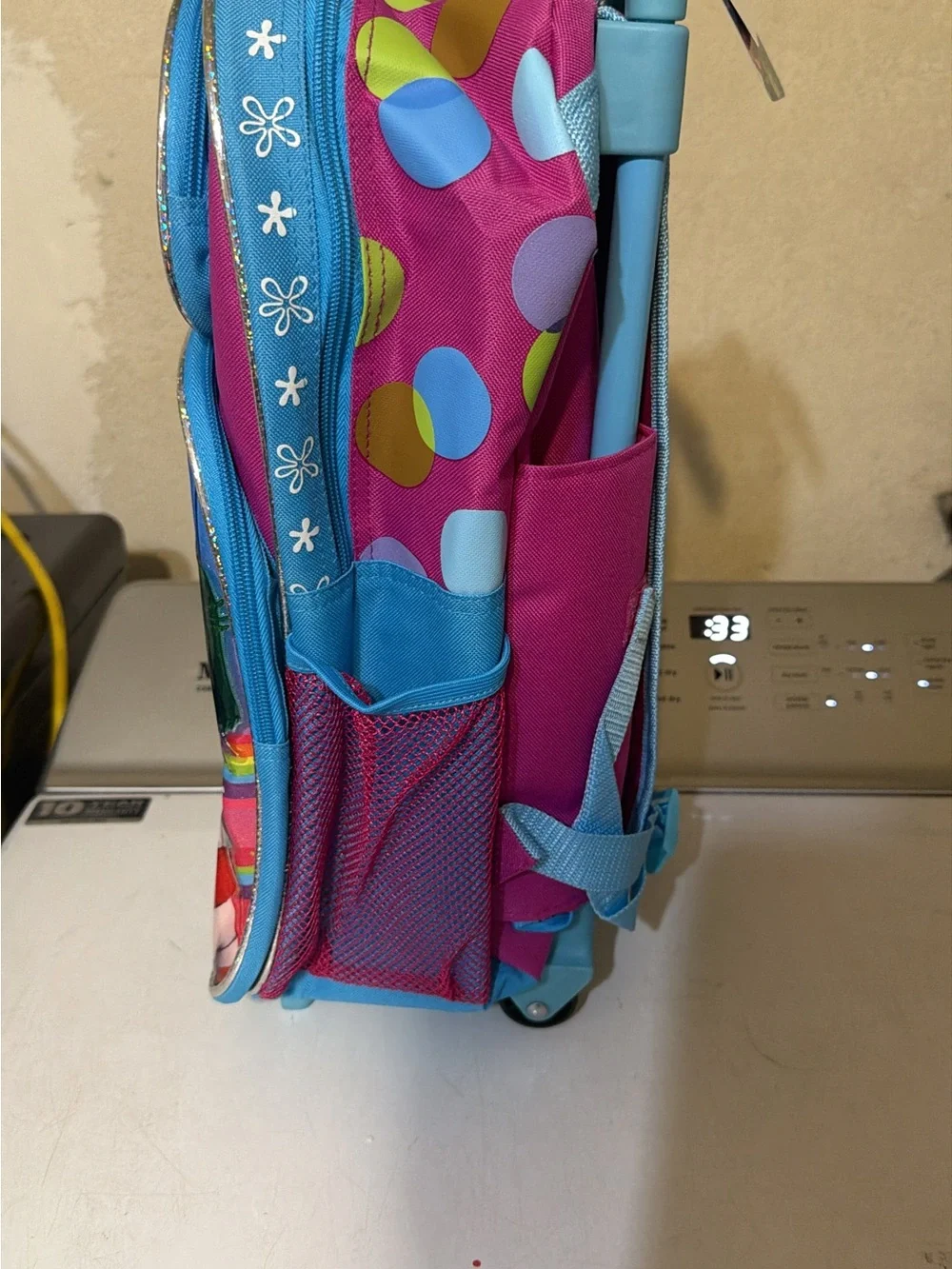 Inside Out Kids Character Rolling Backpack in Blue and Pink